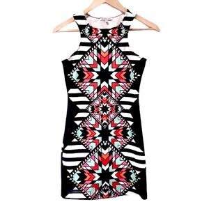 Charlotte Russe Aztec Scuba Mini Dress Sleeveless Bodycon Tank Dress Form Fitted